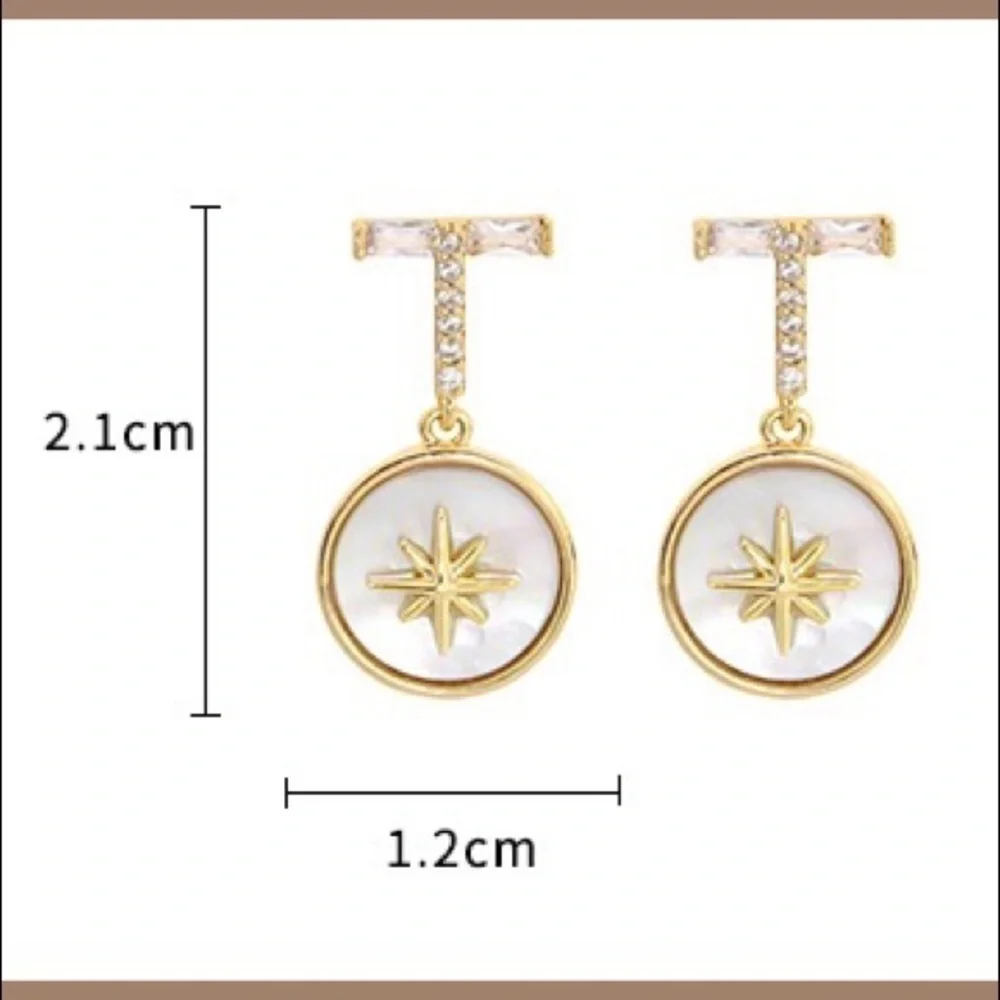 💎 BOGO❗️8-pointed shining Lucky Star Earrings mother of pearl gold - Picture 7 of 7